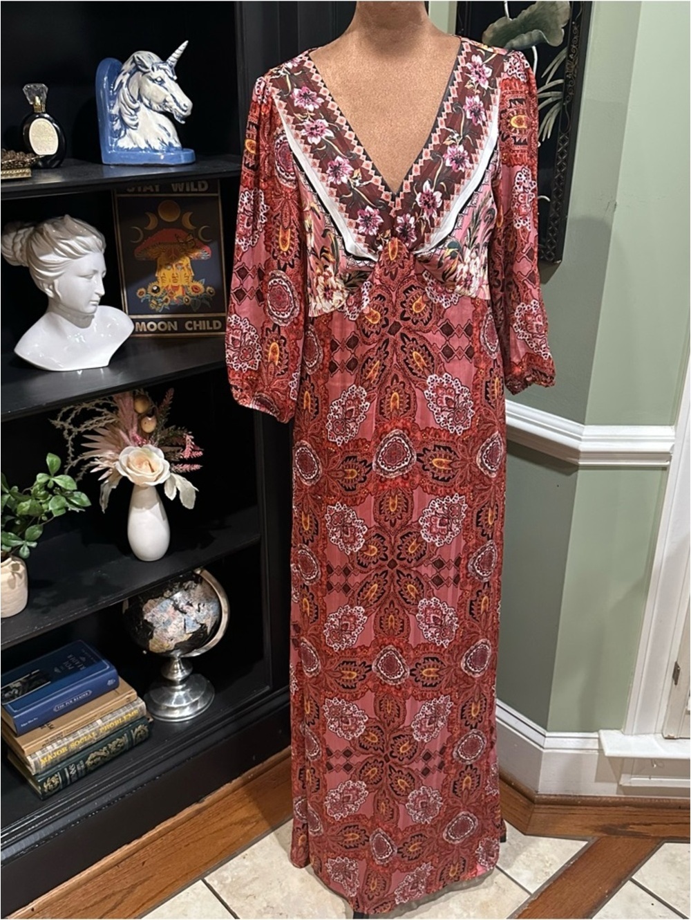 ChezTu Printed Chiffon Boho Maxi Dress – Size 6